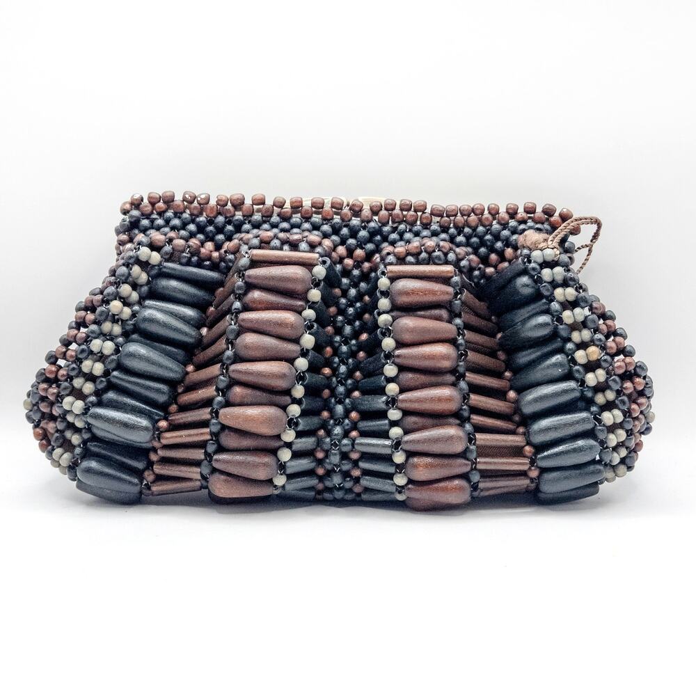 Kate Landry Beaded Clutch Bag Brown Bohemian Artisan Statement NWT